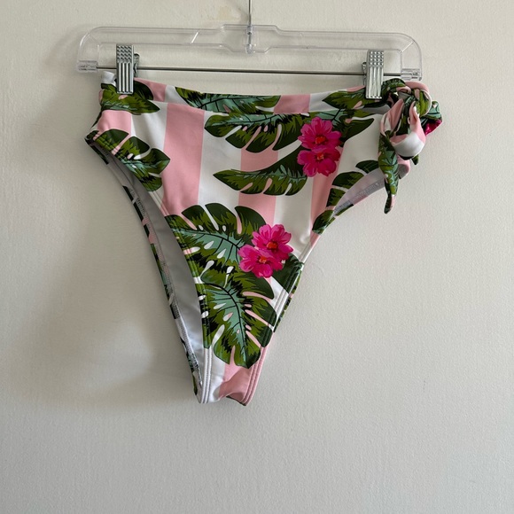 Lovers & Friends Pink Green Palm Stripe Waist Tie Bikini Bottoms size Medium EUC - Picture 6 of 11